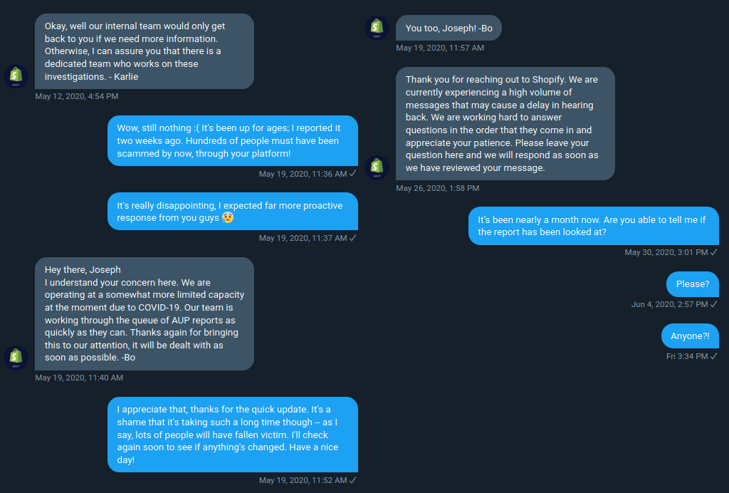 Twitter DMs with Shopify support